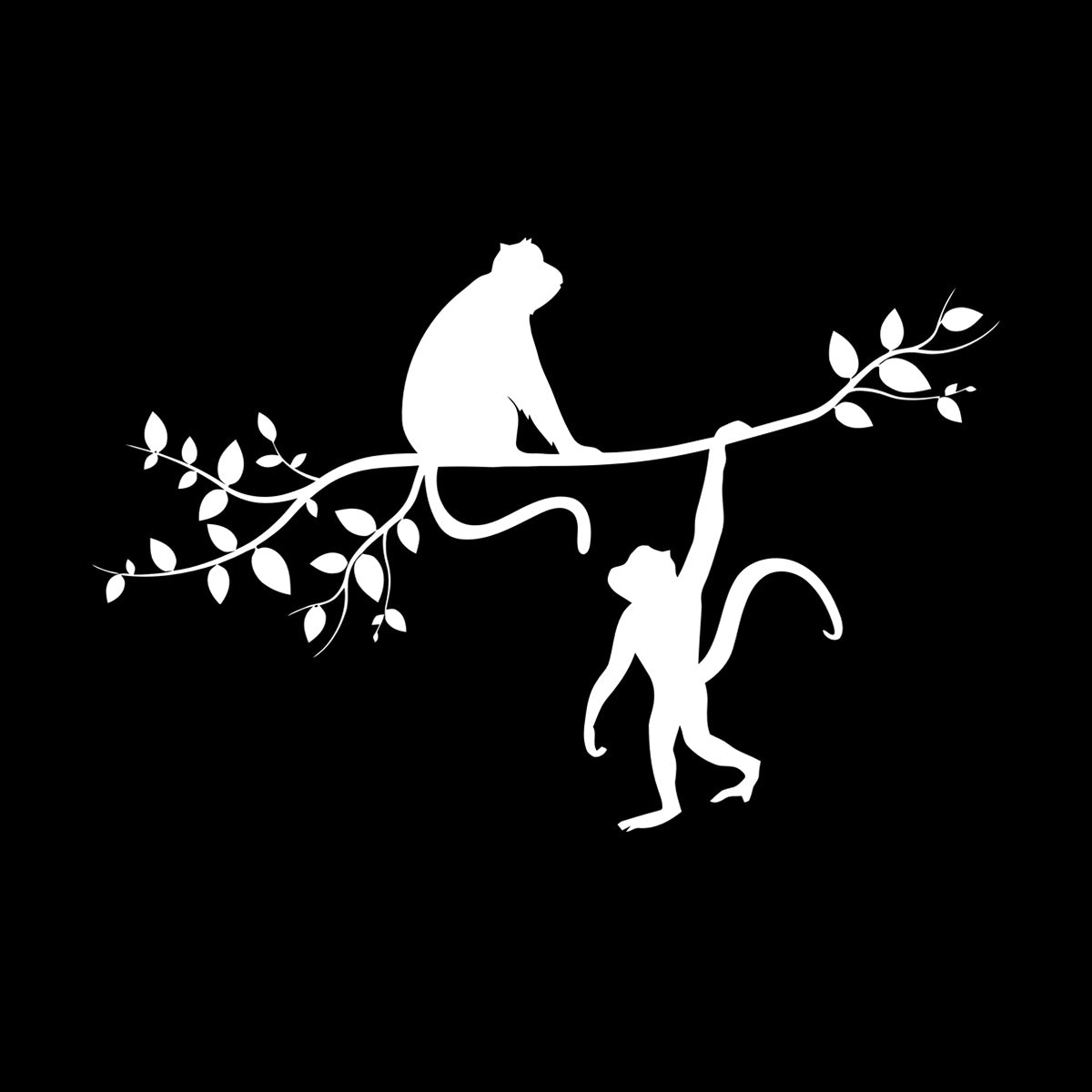 Vinyl Art Sticker Monkey Silhouette Hanging On Trees Branch Removable Without Leaving Glue