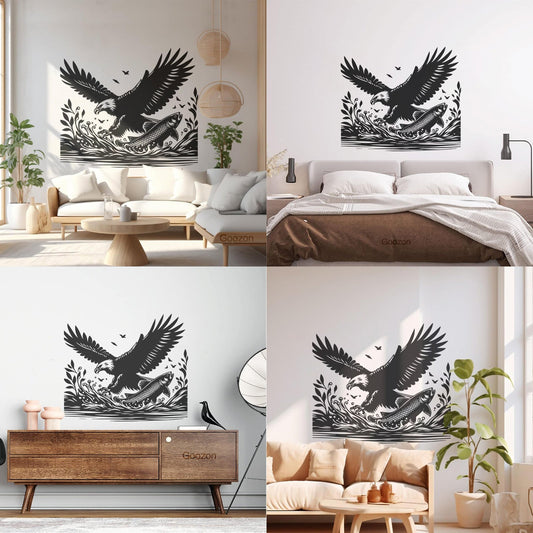 Wall Decals Pvc An Eagle And Fish In The Water With Leaves Equipped With Transfer Film Kit