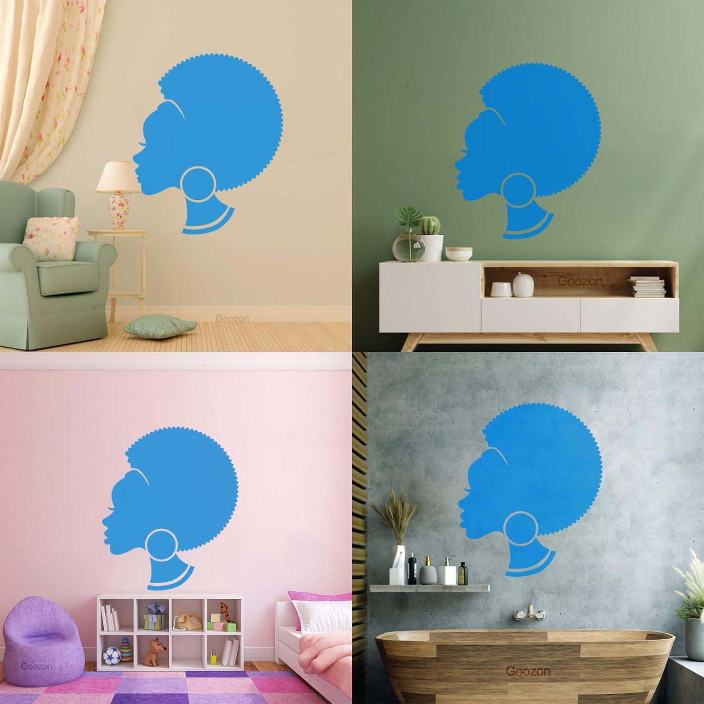 Abstract African Woman Hairstyle Girl Wall Decals Pvc Easy Installation