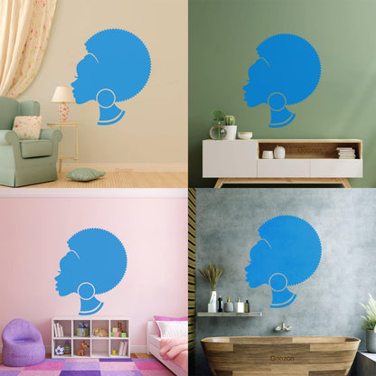 Abstract African Woman Hairstyle Girl Wall Decals Pvc Easy Installation