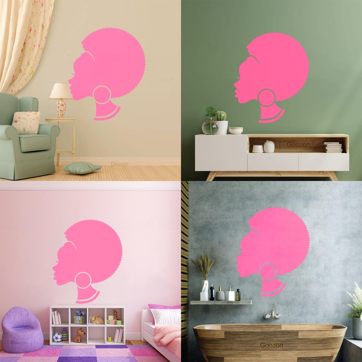 Abstract African Woman Hairstyle Girl Wall Decals Pvc Easy Installation