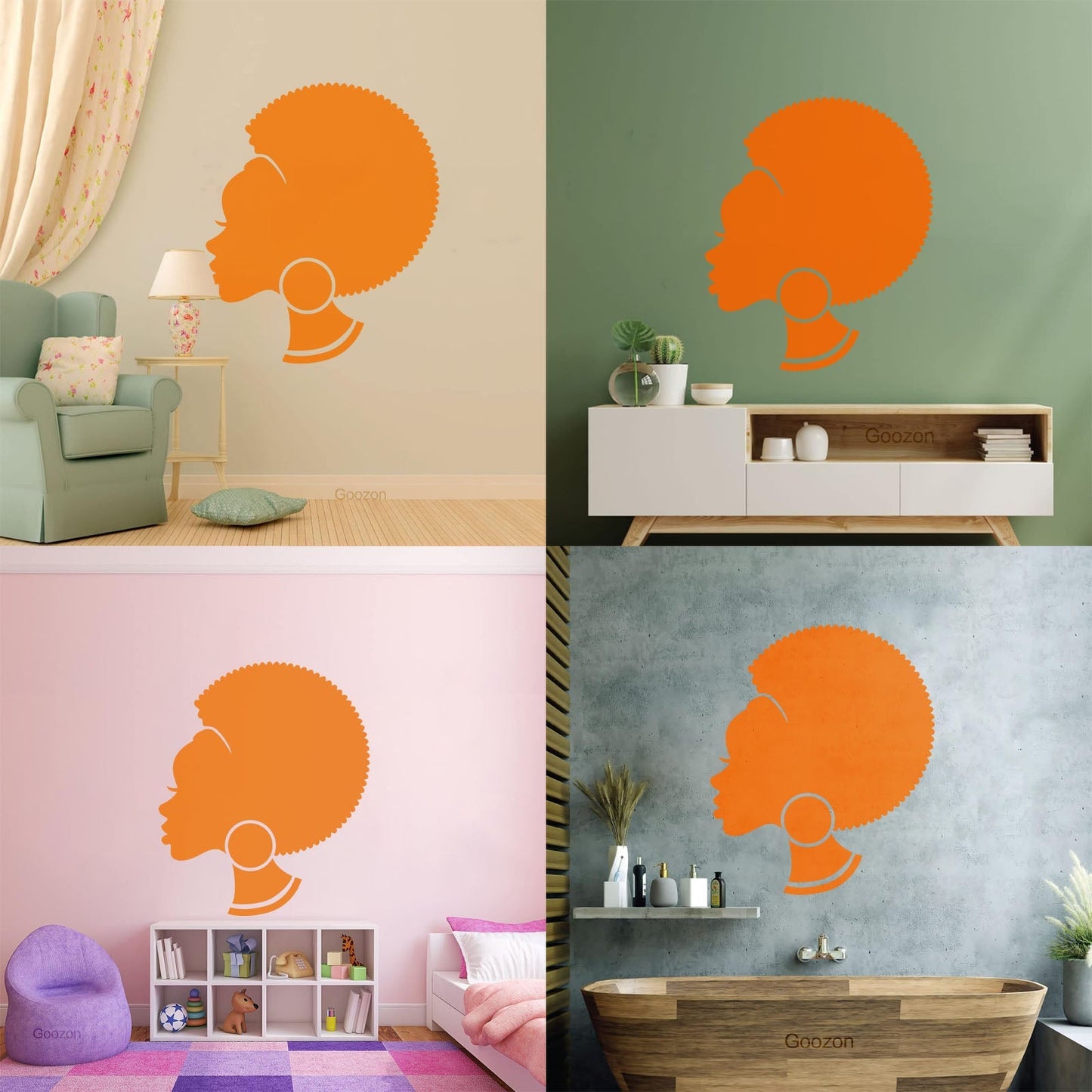Abstract African Woman Hairstyle Girl Wall Decals Pvc Easy Installation