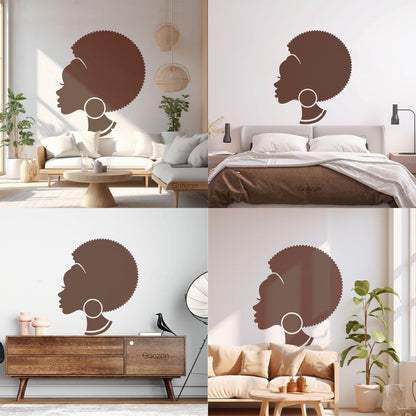 Abstract African Woman Hairstyle Girl Wall Decals Pvc Easy Installation