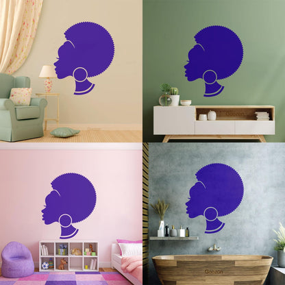 Abstract African Woman Hairstyle Girl Wall Decals Pvc Easy Installation