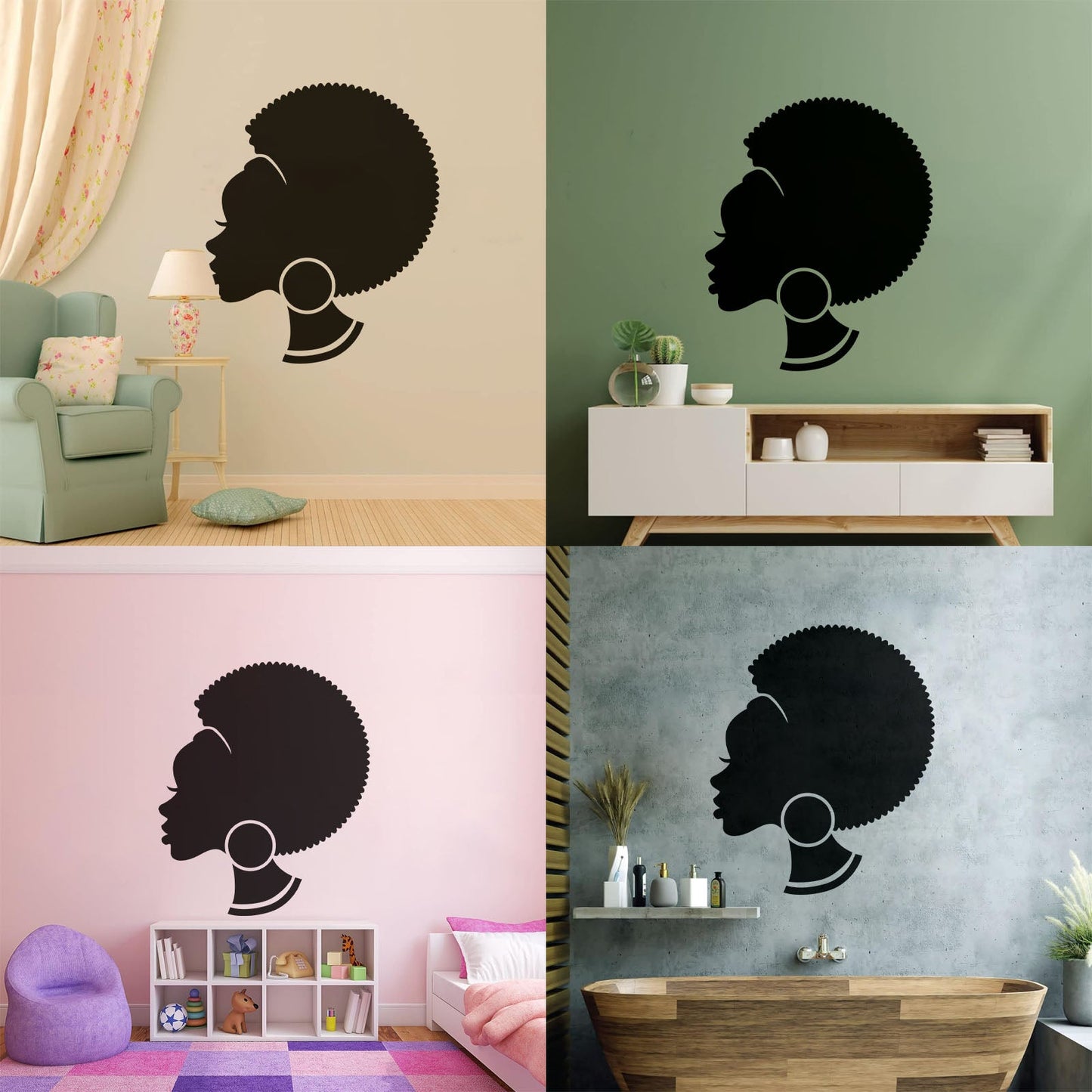 Abstract African Woman Hairstyle Girl Wall Decals Pvc Easy Installation