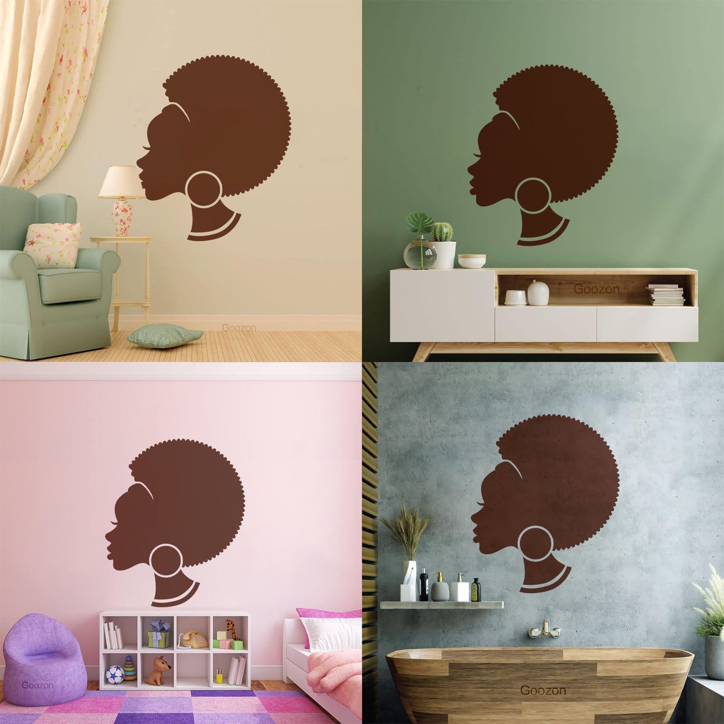 Abstract African Woman Hairstyle Girl Wall Decals Pvc Easy Installation