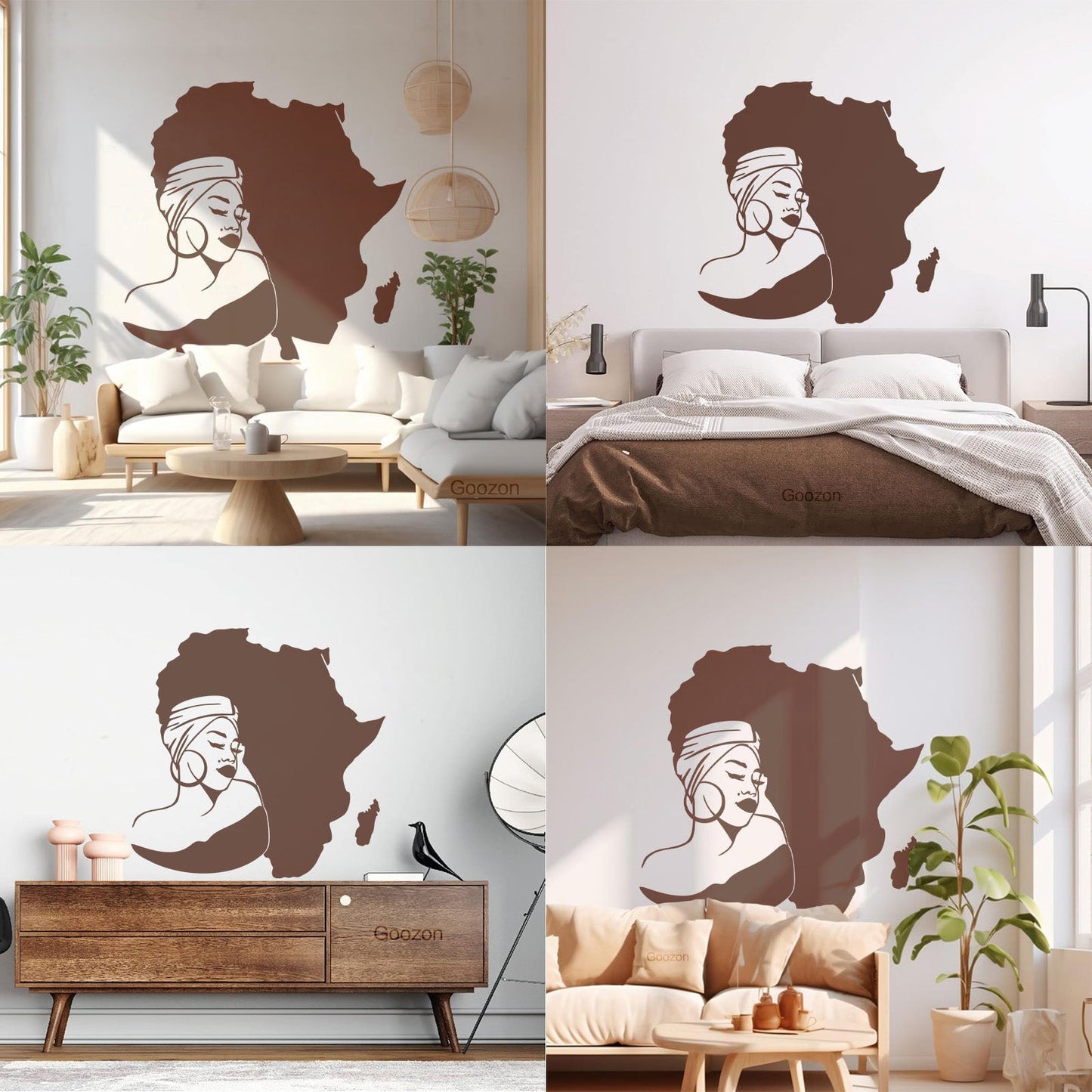 Lettering Stickers Africa Continent Map African Girl Turban Art Mural Painting