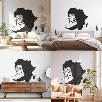 Lettering Stickers Africa Continent Map African Girl Turban Art Mural Painting