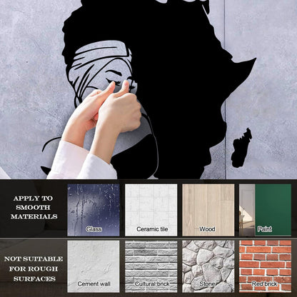 Lettering Stickers Africa Continent Map African Girl Turban Art Mural Painting