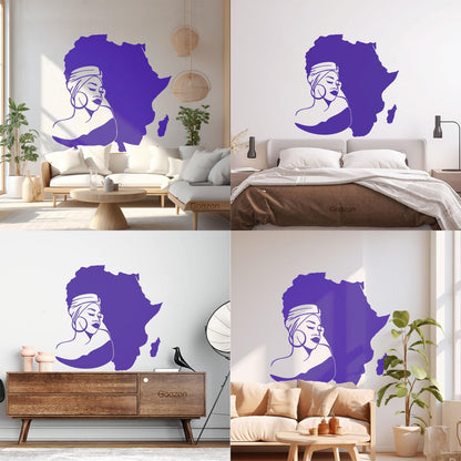 Lettering Stickers Africa Continent Map African Girl Turban Art Mural Painting