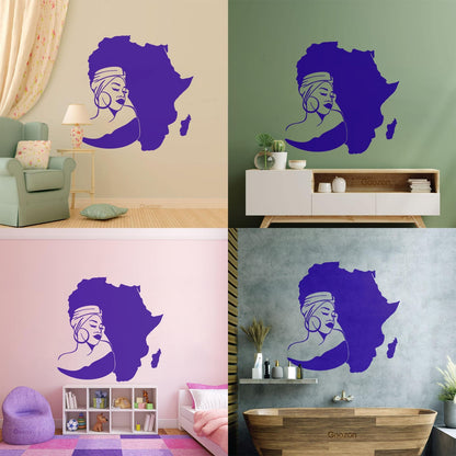 Lettering Stickers Africa Continent Map African Girl Turban Art Mural Painting