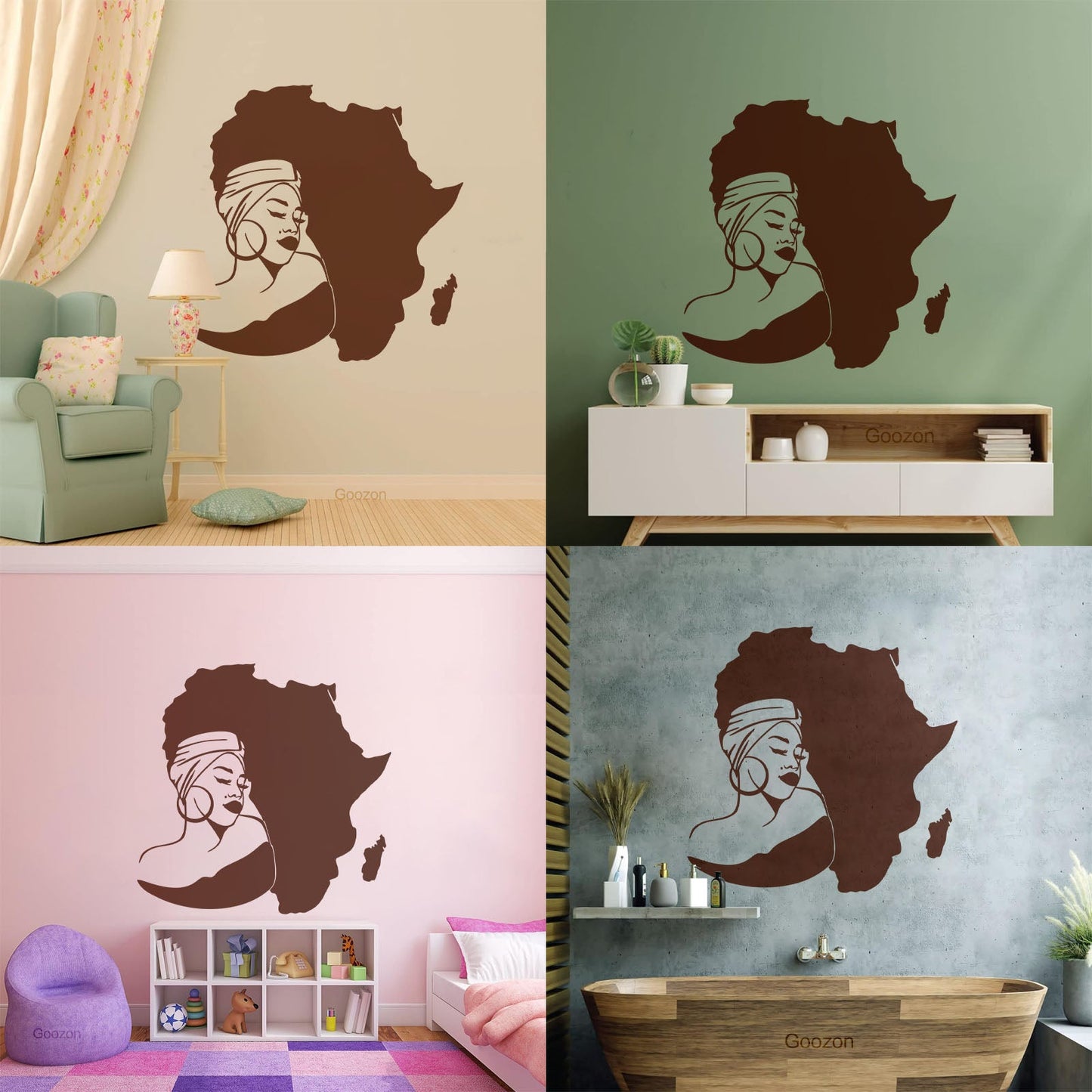 Lettering Stickers Africa Continent Map African Girl Turban Art Mural Painting