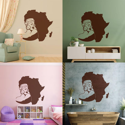 Lettering Stickers Africa Continent Map African Girl Turban Art Mural Painting
