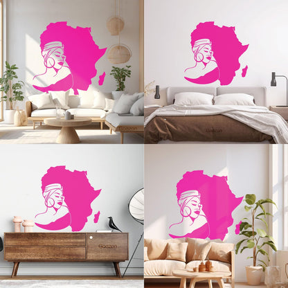 Lettering Stickers Africa Continent Map African Girl Turban Art Mural Painting