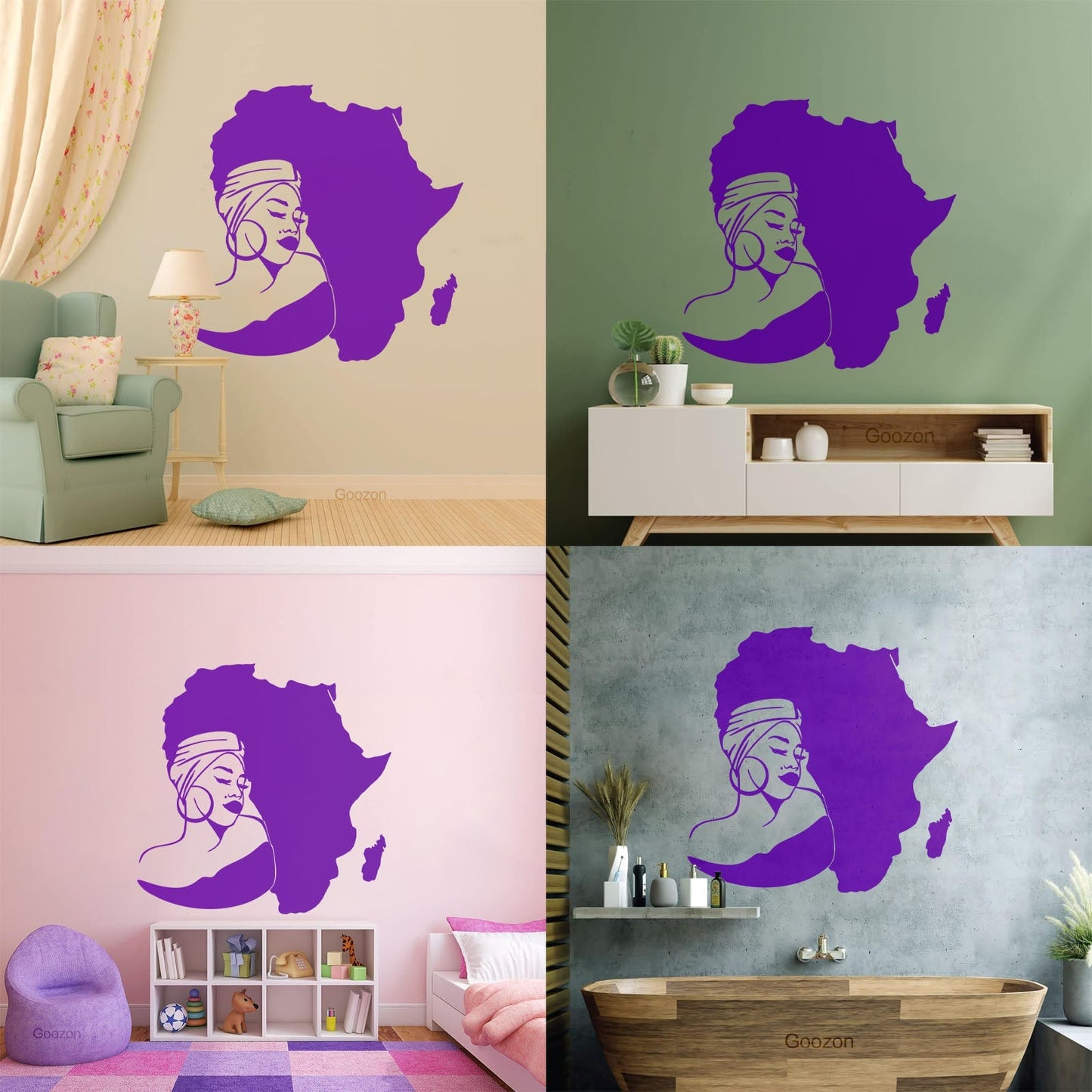 Lettering Stickers Africa Continent Map African Girl Turban Art Mural Painting