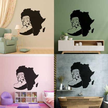 Lettering Stickers Africa Continent Map African Girl Turban Art Mural Painting