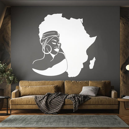 Lettering Stickers Africa Continent Map African Girl Turban Art Mural Painting