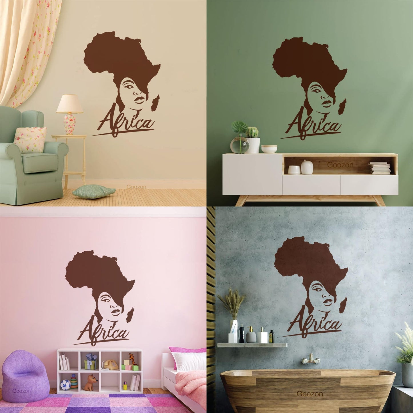 Lettering Stickers African Style Beauty Salon Afro Girl African Map Glass Stickers