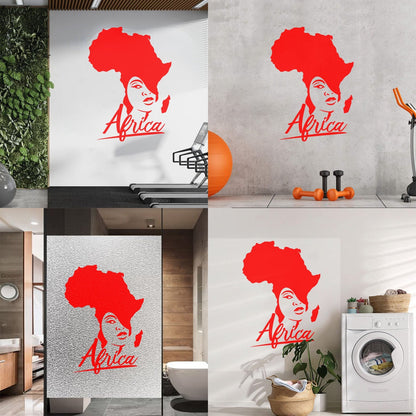 Lettering Stickers African Style Beauty Salon Afro Girl African Map Glass Stickers