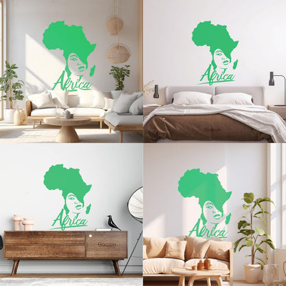 Lettering Stickers African Style Beauty Salon Afro Girl African Map Glass Stickers