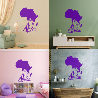 Lettering Stickers African Style Beauty Salon Afro Girl African Map Glass Stickers