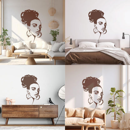 Wall Stickers Beautiful African Girl Face Fashion Model Beauty Salon Multiple Size Options