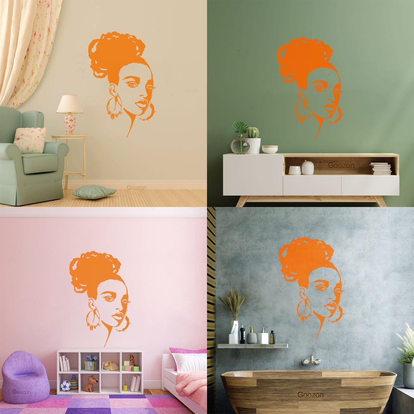 Wall Stickers Beautiful African Girl Face Fashion Model Beauty Salon Multiple Size Options