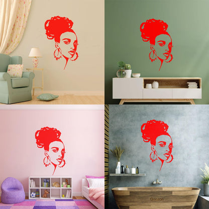 Wall Stickers Beautiful African Girl Face Fashion Model Beauty Salon Multiple Size Options