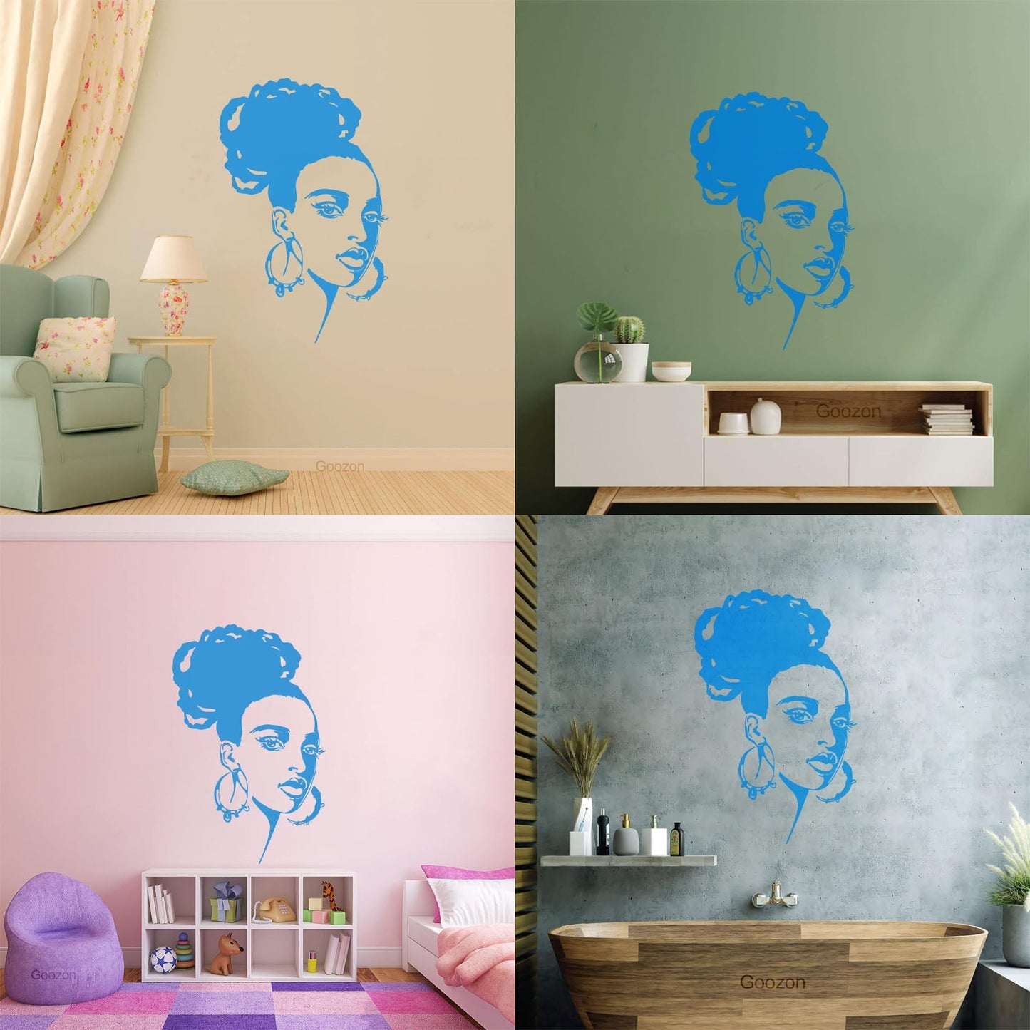 Wall Stickers Beautiful African Girl Face Fashion Model Beauty Salon Multiple Size Options