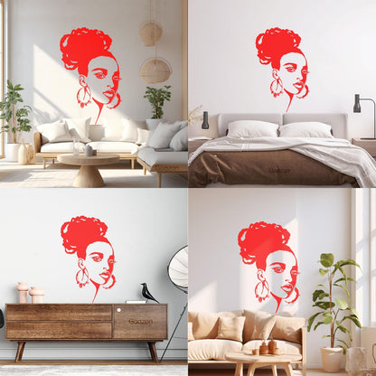 Wall Stickers Beautiful African Girl Face Fashion Model Beauty Salon Multiple Size Options