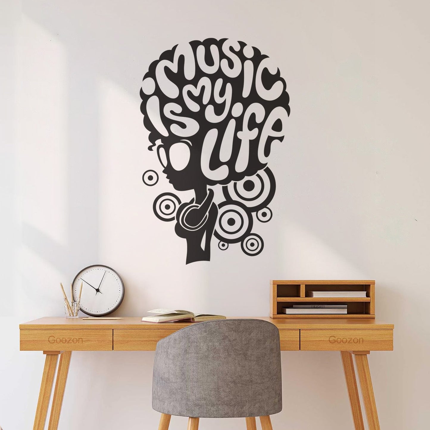 Vinyl Wall Stickers Music Lover Headphones African Girl Hairstyle Words Art Decoration
