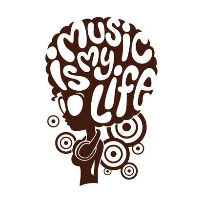 Vinyl Wall Stickers Music Lover Headphones African Girl Hairstyle Words Art Decoration