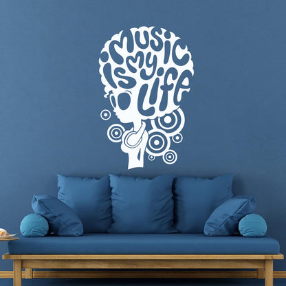 Vinyl Wall Stickers Music Lover Headphones African Girl Hairstyle Words Art Decoration