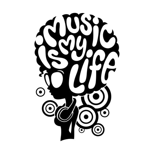 Vinyl Wall Stickers Music Lover Headphones African Girl Hairstyle Words Art Decoration