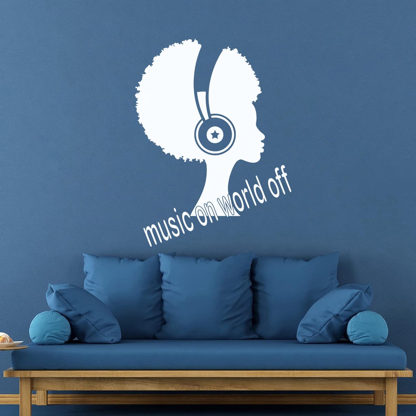 Wall Decals Music On World Off Inspirational Quote Words African Girl Headphones Wall Beautification