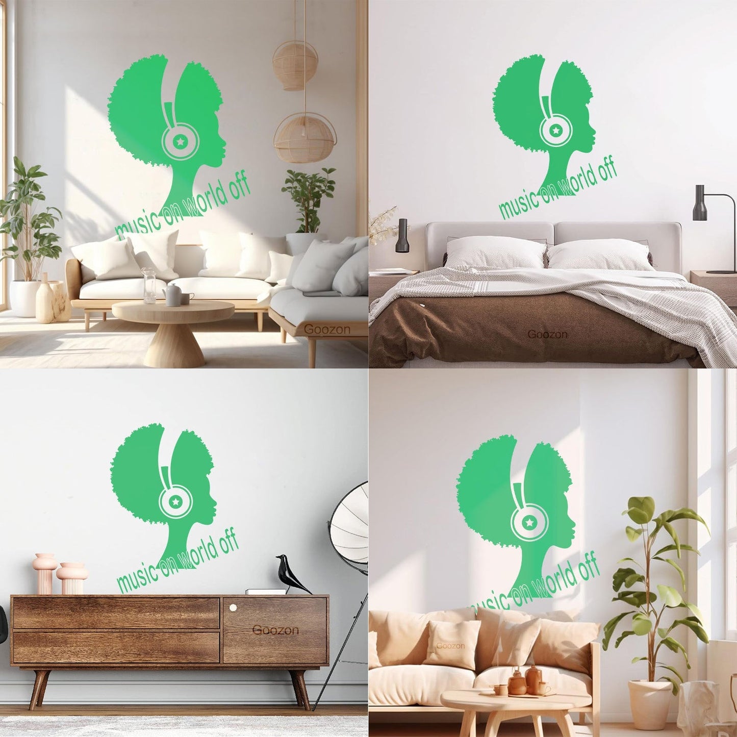 Wall Decals Music On World Off Inspirational Quote Words African Girl Headphones Wall Beautification