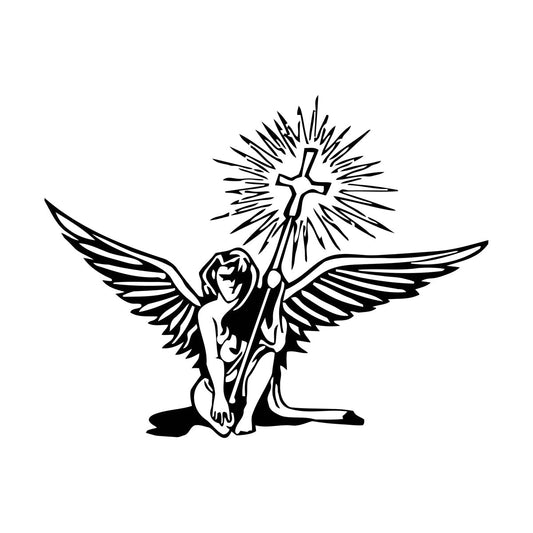 Lettering Decals Angel Holding Christian Holy Cross Religious Easy Installation
