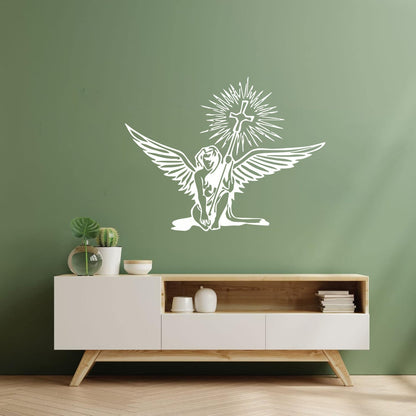 Lettering Decals Angel Holding Christian Holy Cross Religious Easy Installation