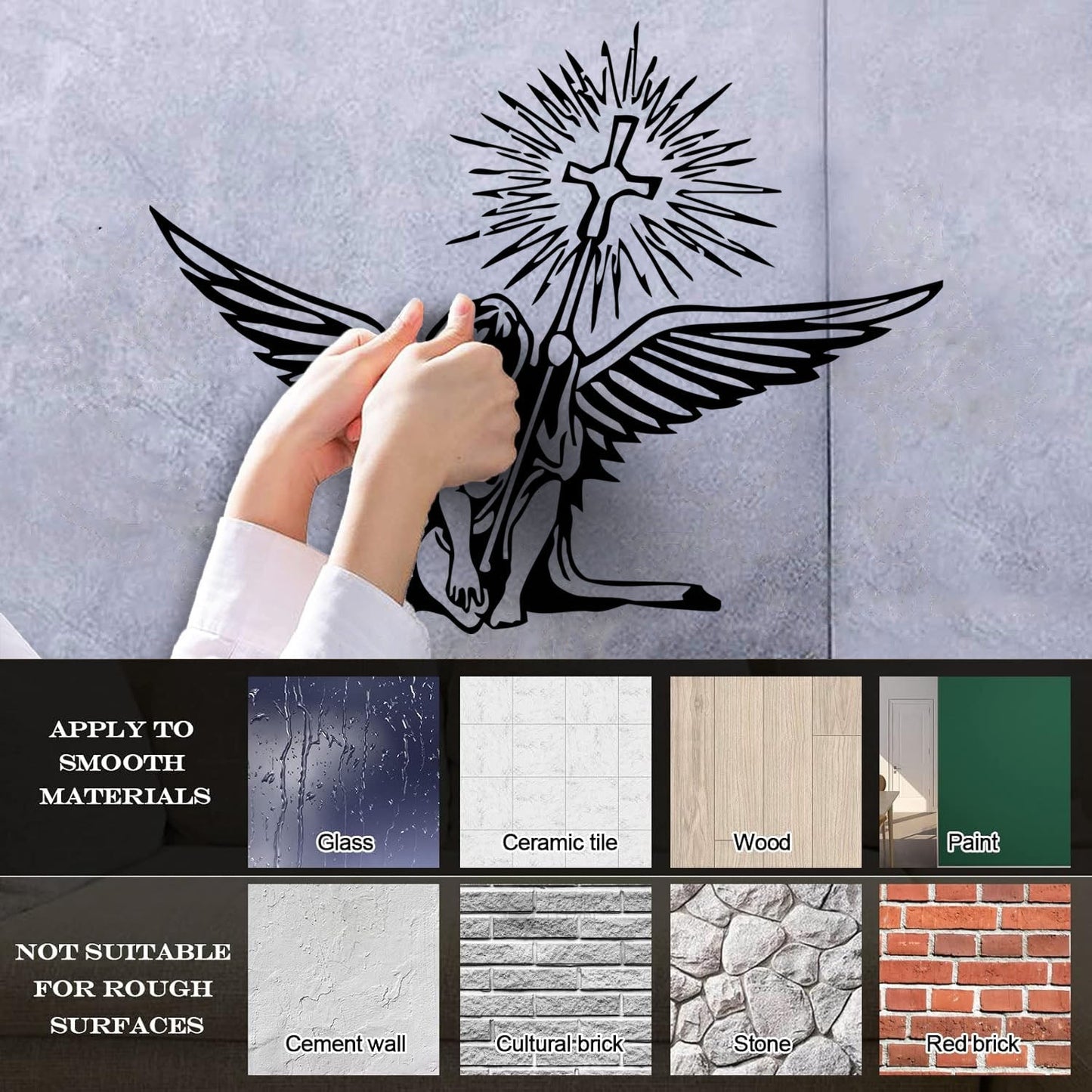 Lettering Decals Angel Holding Christian Holy Cross Religious Easy Installation