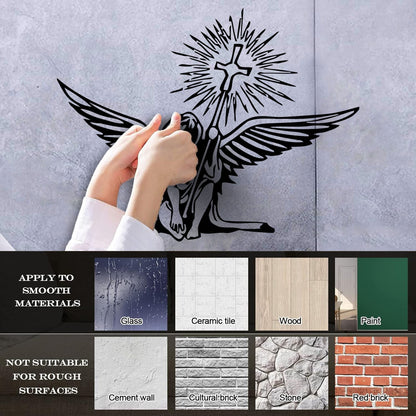 Lettering Decals Angel Holding Christian Holy Cross Religious Easy Installation