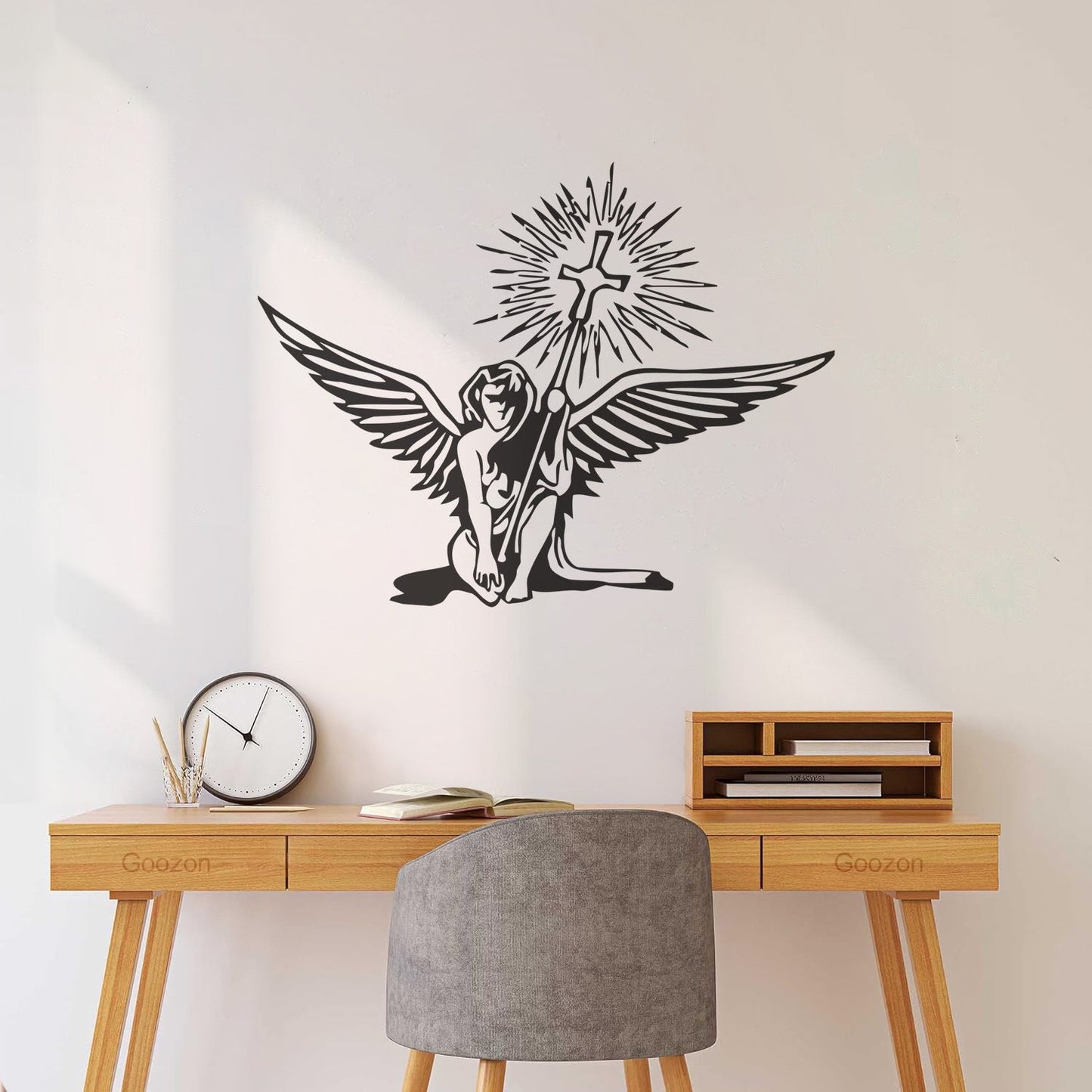 Lettering Decals Angel Holding Christian Holy Cross Religious Easy Installation