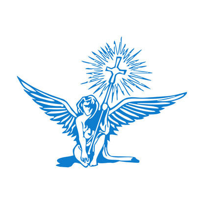 Lettering Decals Angel Holding Christian Holy Cross Religious Easy Installation