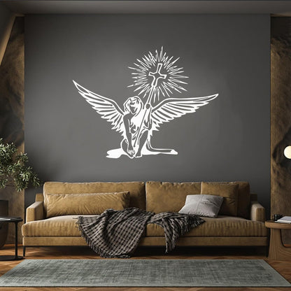 Lettering Decals Angel Holding Christian Holy Cross Religious Easy Installation