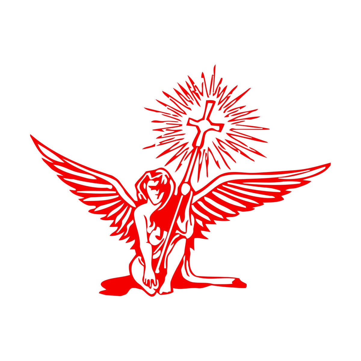 Lettering Decals Angel Holding Christian Holy Cross Religious Easy Installation