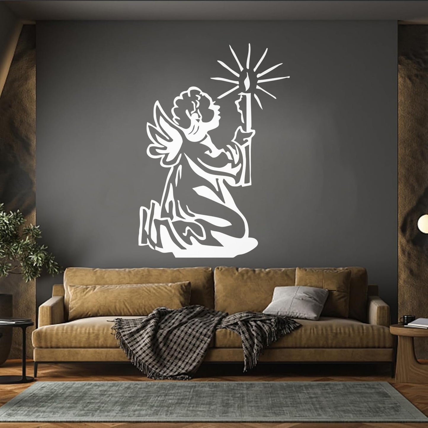 Little Angel With Candle Prayer Engraving Decals Art Decoration