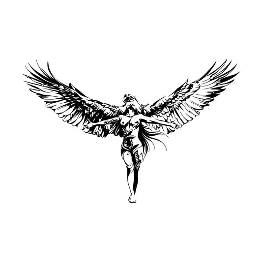 Vinyl Art Sticker Bald Eagle Bird Wings Angel Girl Glass Stickers