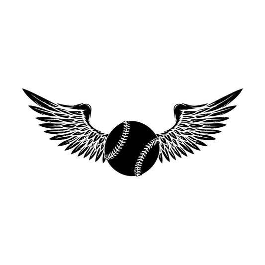 Engraving Stickers Baseball Ball Flying Angel Wings Sport Store Decoration