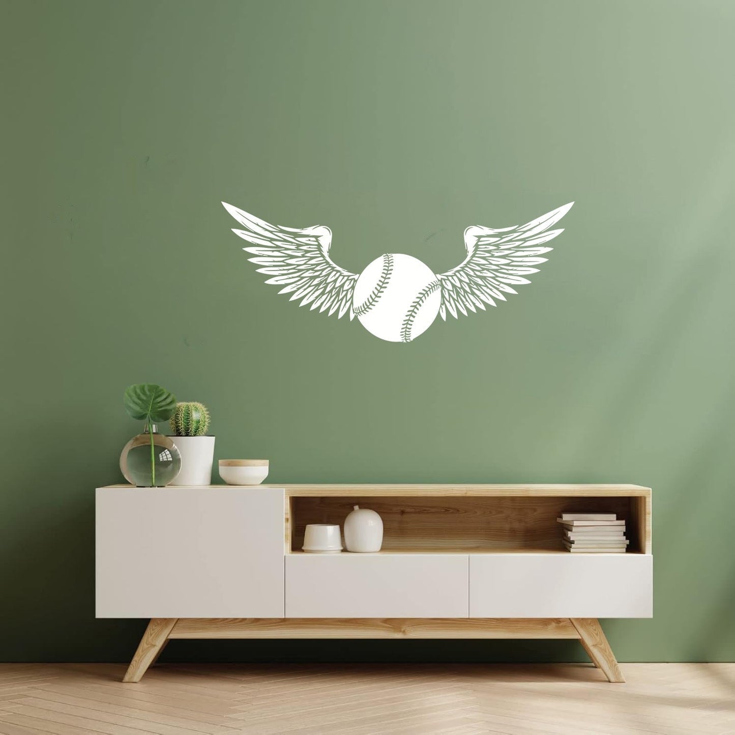 Engraving Stickers Baseball Ball Flying Angel Wings Sport Store Decoration