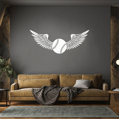 Engraving Stickers Baseball Ball Flying Angel Wings Sport Store Decoration