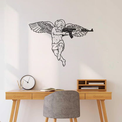 Vinyl Wall Stickers Cupid Angel With Automatic Weapon Multi Color Selection